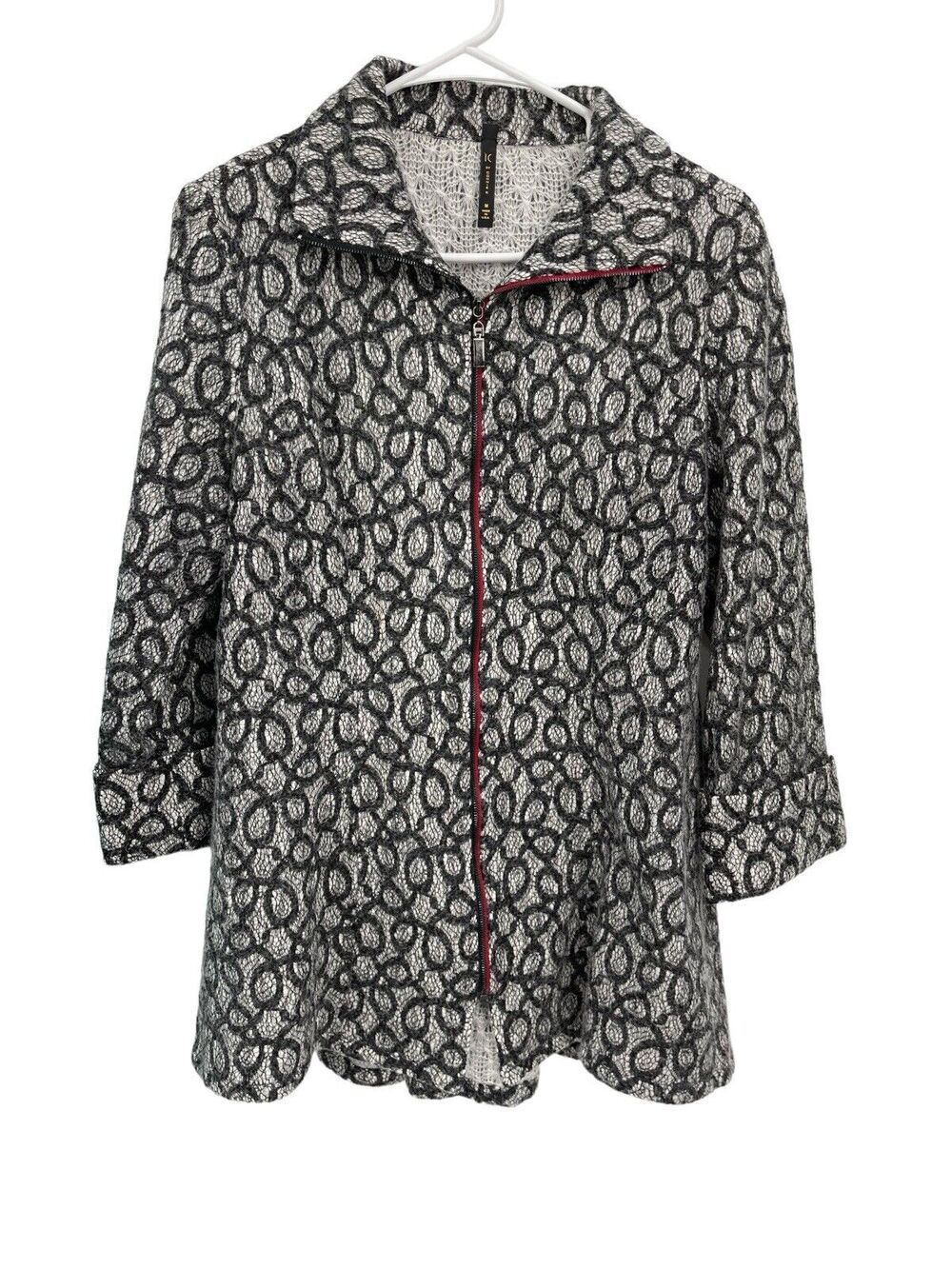 IC By Connie Full Zip Jacket 3/4 Sleeve Gray Size Medium